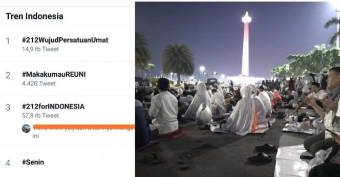 
 Senin Pagi, Tagar #212WujudPersatuanUmat Puncaki Trending Topik