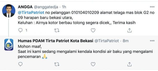 
 Pelanggan PDAM Tirta Patriot Keluhkan Kualitas Air Kotor dan Bau
