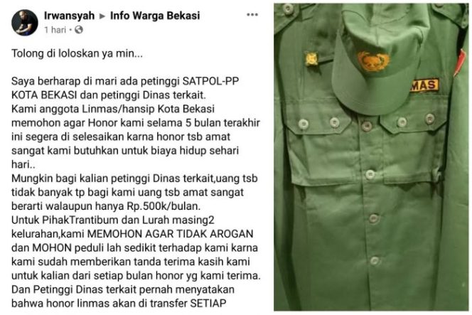 
 Kasian, Linmas Kota Bekasi Belum Dapat Honor