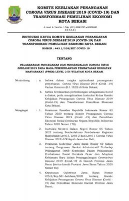 
 Pemkot Bekasi Terapkan PPKM Level 2 di Wilayah Kota Bekasi