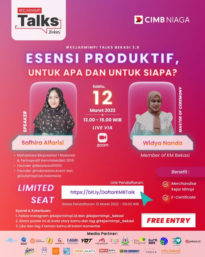 
 Diskusi “Esensi Produktivitas: Untuk Apa dan Untuk Siapa?” oleh Kejar Mimpi Bekasi, Gratis dan Terbuka Untuk Umum!